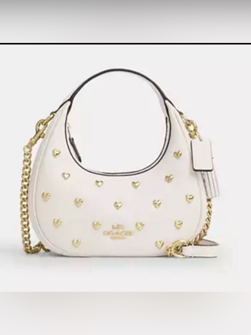 💛 Coach NWT Chalk Carmen Mini Crossbody Bag With Gold Heart Rivets & Chain Strap